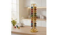 Vertical Coffee Pod Carousel Iron Rotating Capsule Rack Electroplated Pod Stand Stand Small Footprint for Espresso Drinkers