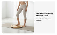 Natural Bamboo Wooden Toe Function Board Polished Finish Round Pilates Balance Board Portable Reversible Balance Disc Ergonomic for Dancers, Athletes, Home Gym, Office