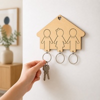 Personalized Wooden Key Holder, Wall Mount Key Hook for New Homeowners, Modern Art Key Hanger with Screw-in Installation