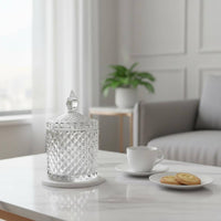 Geometric Pattern Candy Jar Gold Accent Vintage Design Sugar Bowl