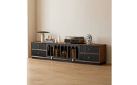 Solid Wood TV Cabinet Vintage TV Stand Striped Media Console Low-Slung for Homeowners