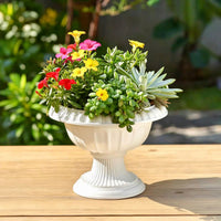 Roman Pedestal Planter Ribbed Planter with Pedestal Elegant for Balcony