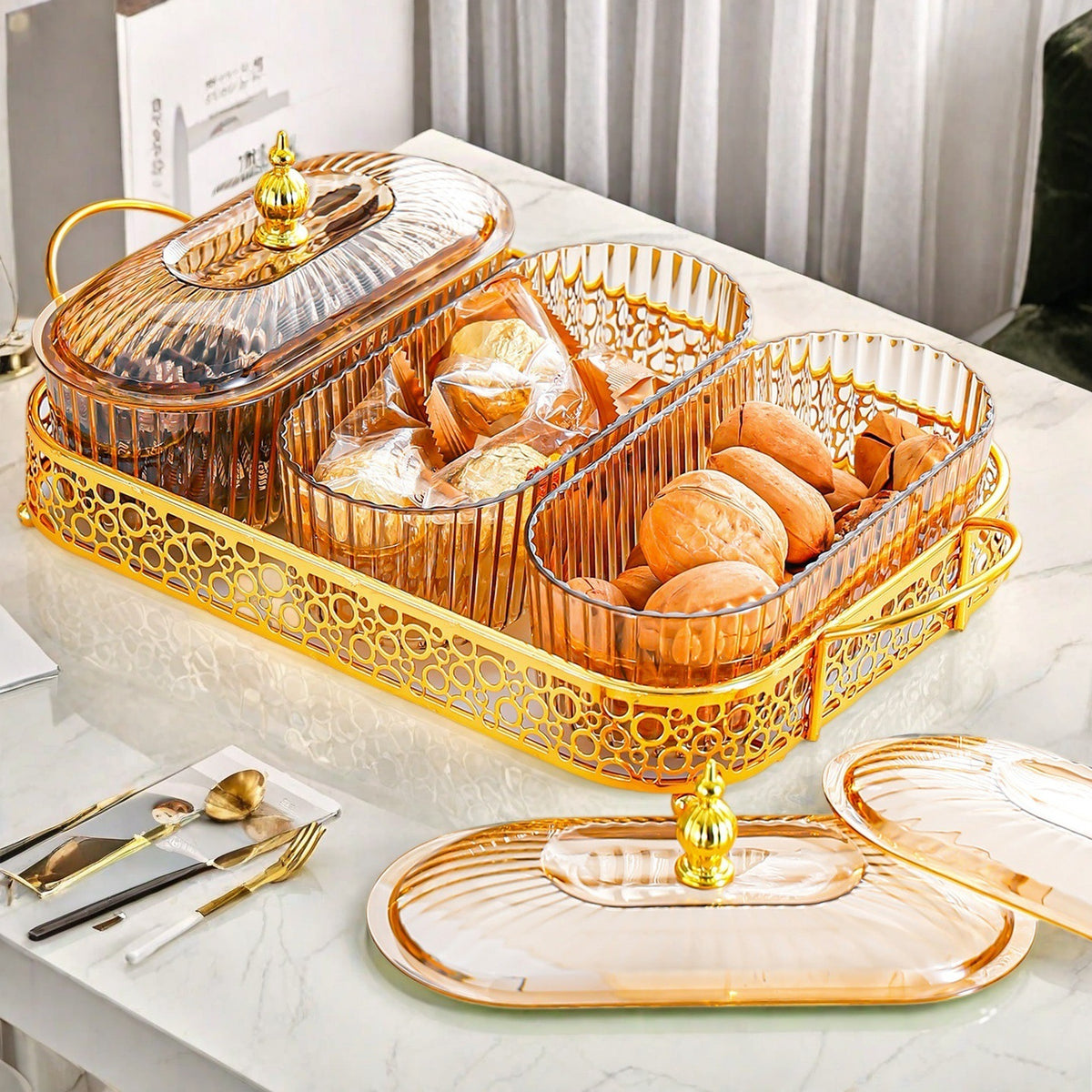 Light Luxury Sealed Fruit Plate with Compartments and Snack Box