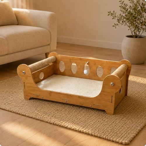 Cat Scratcher Bed Cushioned Cat Sofa Bed Raised Backrest Animal Furniture