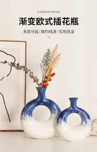 简尔美ins圆圈陶瓷花瓶摆件客厅家居饰品工艺品跨境简约现代青花