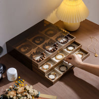 Chinese Style Walnut Wood Grain Jewelry Box with Drawers, Dustproof Desktop Organizer