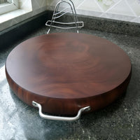 Durable Ironwood Cutting Board, Clamwood Round Chopping Board, Double-Sided, Butcher Block, Stainless Steel Ring