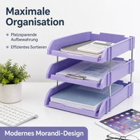 Stackable Document Tray Office, 3-Tier Desk Organizer, 33 x 26 cm Stackable Compartments, for Home Office & Students