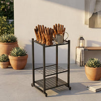 Garden Tool Storage Rack Black Iron Three-Tier Tool Rack Heavy Duty