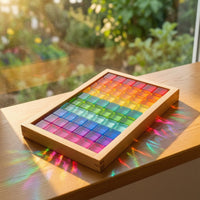 Acrylic Blocks with Wooden Tray Colorful Cube Blocks with Wooden Frame Stackable Acrylic Building Cubes for Nursery