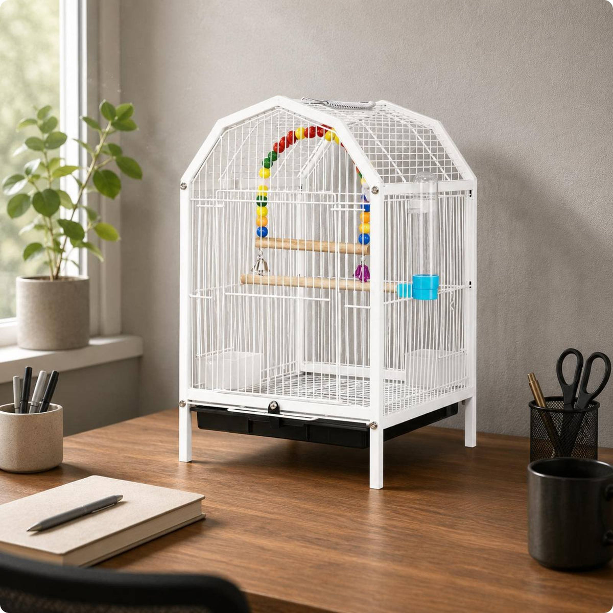 Portable Bird Travel Enclosure Play Perch Pet Housing Sturdy Metal Frame