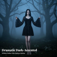 Black Bell Sleeve Dress Vintage Inspired Lace Sleeve Goth Dress for Cosplayers
