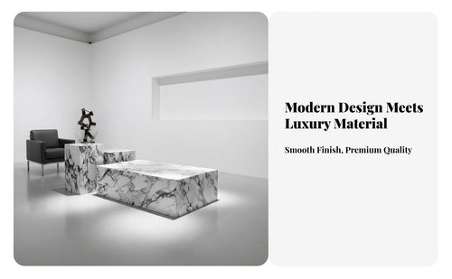 3 Pieces Elegant Design Marble Pattern Block Coffee Table High Hardness Sintered St Single Center Table Scratch-Resistant Modern Marble Top Tables Stable Structure for Interior Designers, Apartment Dwellers, Adults, Hotel Lobby, Reception Area, Lounge