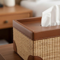Woven Tissue Box Luxury Feel Straw Weave Tissue Container Minimalist for Bedroom