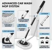 Cleaning Brush with Extra Mop Head for Car Cleaning and Car Wash, Detailing Tool with Yellow and Black Bent Handle, Soft Brush for SUV and RV
