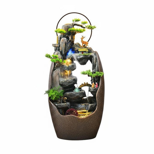 Rockery Waterfall Feature Tranquil Landscape Design Feng Shui Water Feature Misting Effect Bonsai Foliage Water Waterfall Feature
