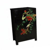 Hand-Painted Floral Cupboard Chinese aesthetic Nightstand Handmade Vintage Look for Art lovers, Bedroom, Hallway