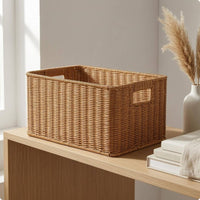 Rattan Basket Open Top Braided Container Basket Side Handles