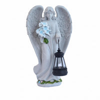 Angel Lantern Statue Feathered Wings Solar Angel Statue Resin for Courtyard
