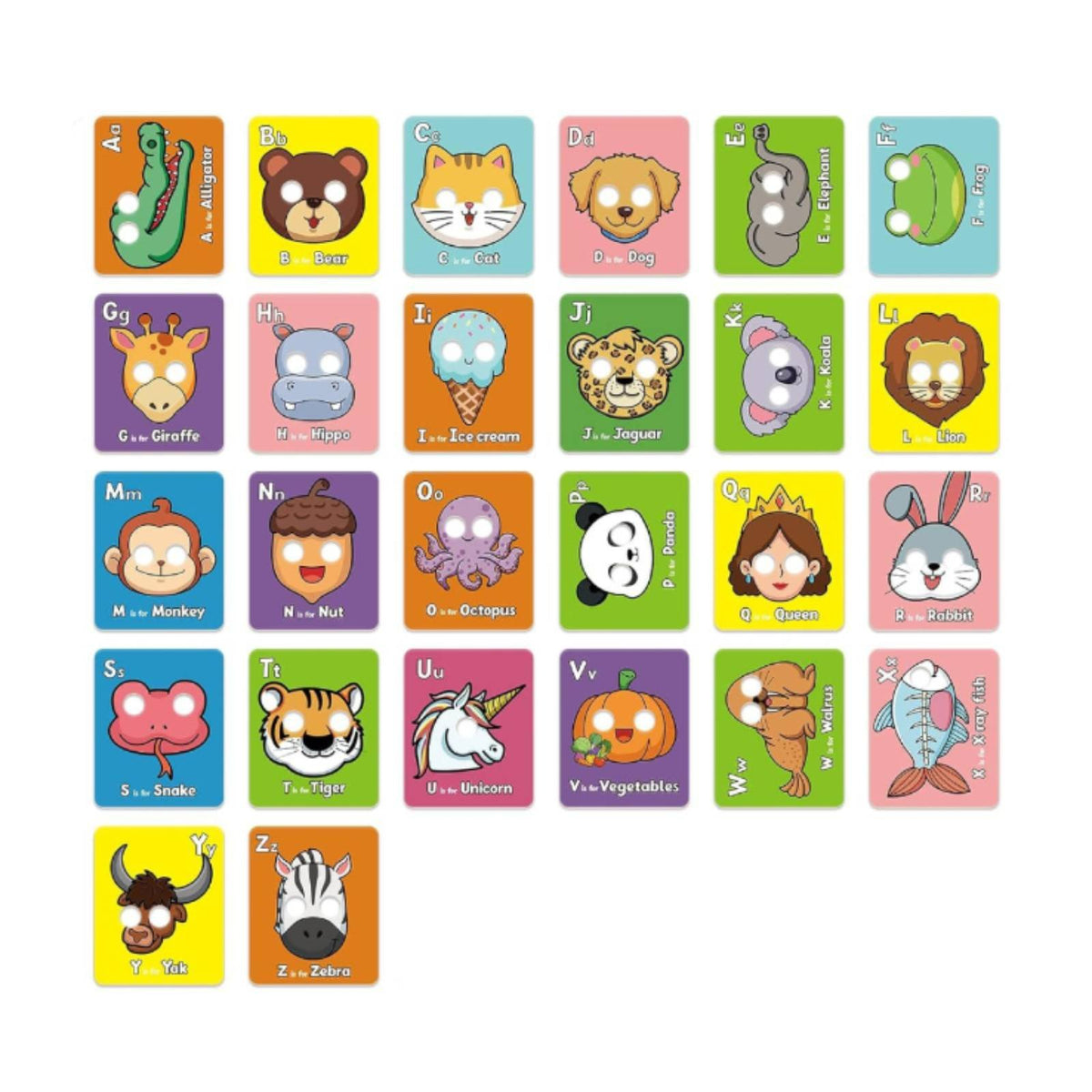 Animal Face Cover Flash Cards Interactive Animal Alphabet Cards Colorful Design Educational Toy for Preschoolers, Classroom, Home Study