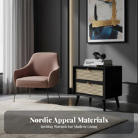 Rattan Drawer Nightstand Nordic aesthetic Rattan-Front End Table for Renters, Adults