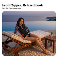 Long Sleeve Zip up Bathing Suit Sun Protection women's Piece-Piece Sun Shirt Front Fastener Wave Suit Color Panel Design