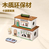 Wooden Desk Cable Organizer Box for Power Strips and Data Cables