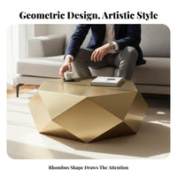 Faceted Base Table Gold Finish Living Room Furniture Minimalist Aesthetic Luxury Design for Homeowners, Business Owners