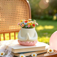 Sculptural Lotus Planter Nature-Inspired Planter with Hands Decorative Lotus Flower Pot Ceramic-Style for Windowsill, Desk, Shelf