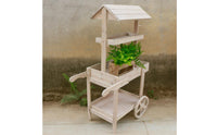 Wheeled Design Rustic Display Trolley Wheels Farmhouse Display Trolley Tiered Shelves for Balcony, Shop Window, Bar
