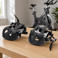 Nylon Straps Exercise Bike Pedals Textured Grip Surface Toe Strap Pedals Metal Body Toe Clip Pedal Curved Guard
