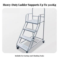 Rolling Step Ladder Non-Slip Steps Warehouse Stocking Ladder All-Steel Construction Mobile Surface Steps for Homeowners, Stockroom, Garage, Library