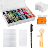 Embroidery Thread Storage Box with 24 Removable Compartments, Hard Plastic Spools and Stickers