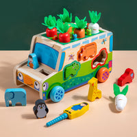 Wooden Animal Pairing and Pulling Radish Toy Car for Toddlers