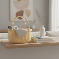 Hand-Woven Rattan Style Picnic Basket with Handle, Rectangular Fruit and Vegetable Storage Basket for Outdoor Use