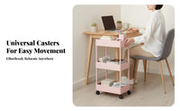 3-Tier Narrow Trolley Slim Design 3-Tier Rolling Shelf Easy Assembly for Renters
