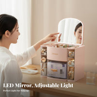Desktop vanity Case with Mirror and Drawers Large Capacity for Bathroom, Women