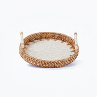 Home Decor Wicker Basket Tray with Handles Portable Woven Basket Tray with Handles Lightweight Versatile for Hosts, Tabletop, Kitchen, Picnics