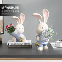 Cream Style Rabbit Vase Ornament for Living Room TV Cabinet Dining Table Entryway Flower Arrangement Home Decor Birthday Housewarming Gift