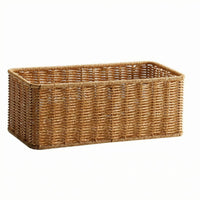 Faux Rattan Basket Water-Resistant Resistant Woven Basket Decorative Open Top Organizer Bin for Countertop, Washroom, Dressing Table