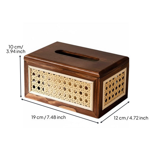 Wooden Rattan Tissue Box Decorative Japanese Design Napkin Holder Wide Opening