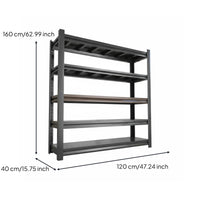 1 Piece Heavy Duty Steel Shelf Five Tier Storage Shelving Unit Freestanding Utility Rack Durable Carbon Steel Adjustable Suitable for Warehouse Garage Kitchen Home Organization