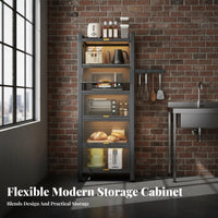 Floor Standing Microwave Stand Large Capacity Multi-Layer Kitchen Cabinet Steel Frame Kitchen Storage Cabinet for Null