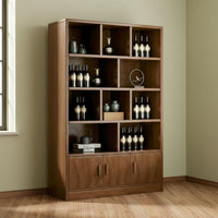 Wooden Beverage Cabinet New Chinese Design Floor Standing Display Shelf Solid Wood Floor Standing Storage Cabinet for Collectors, Adults, Restaurant