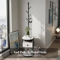 Nightstand with Coat Rack Multi-Functional Bedside Organizer Freestanding