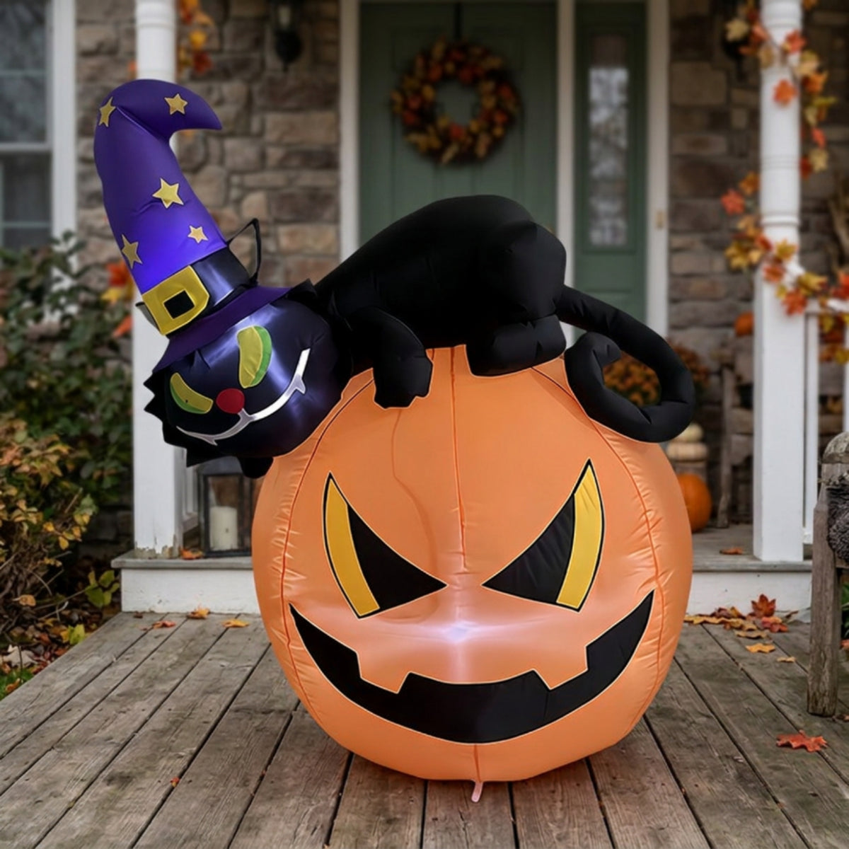 Inflatable Halloween Inflatable Black Cat and Pumpkin Spooky Halloween Inflatable Pumpkin Lighted Yard Decoration Easy to Use for Families, Lawn