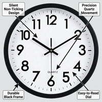 Wall Clock Silent, Battery Operated Movement, Home Living Room Bedroom, Round Acrylic Dial, Modern Casual, Pointer Digital Display