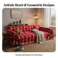 Anti-Scratch Heart Pattern Throw Blanket Pet Friendly Fringed Throw Blanket Year-Round Use Sofa Cover Machine Washable for Homeowners, Decor Enthusiasts, Living Room, Bedroom, RV Travel, Outdoor Picnics