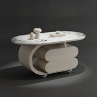 Oval Table Practical Wheeled Coffee Table Movable Furniture for Living Room, Lounge, Reading Corner