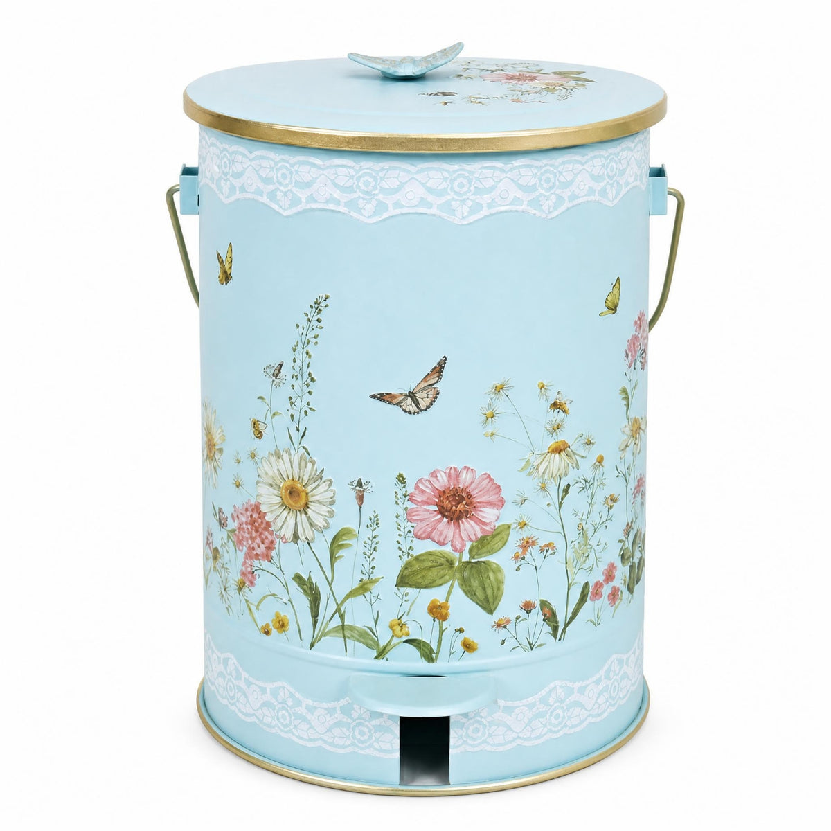 Lidded Metal Trash Can Handsat Home Storage Round Lid for Outdoor